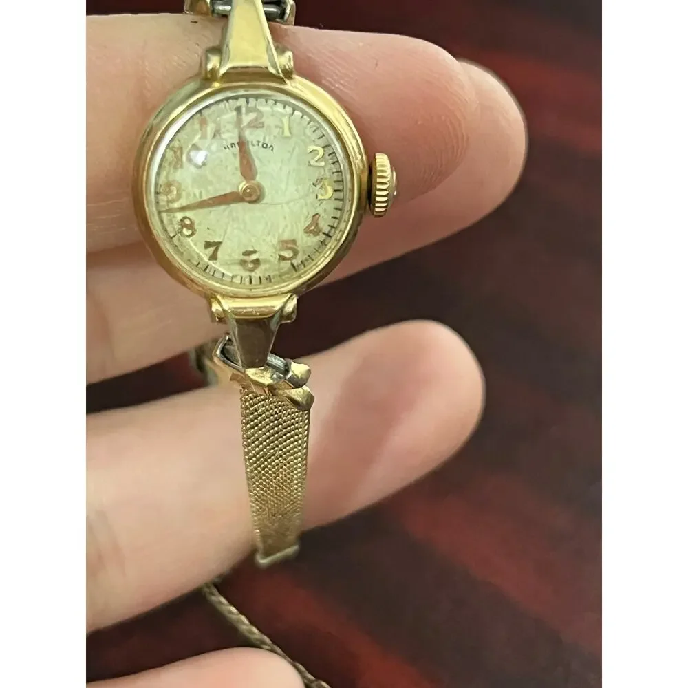 VTG Hamilton Ladies Wrist Watch 10K Gold Filled Art Deco Mesh Bracelet Untested